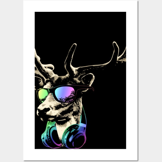 Deer DJ Brown Sticker Cool and Funny Music Animal With Sunglasses And Headphones. Wall Art by Nerd_art